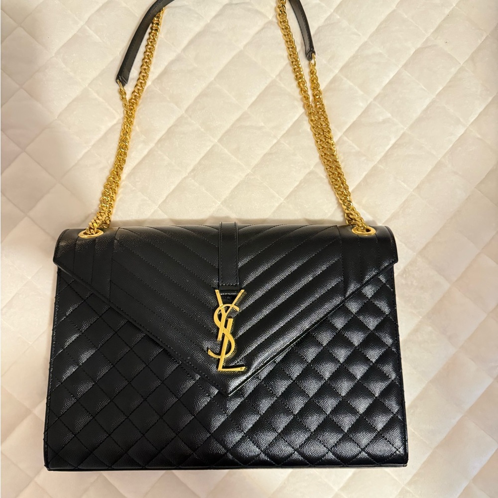 Yves Saint Laurent Black Quilted Bag with Gold Chain